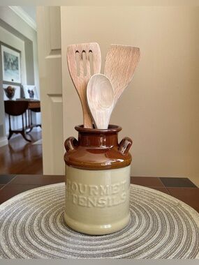 70's Stoneware Utensil Crock - Vintage Jug Crock